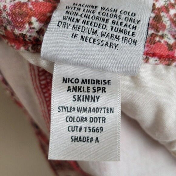 Hudson Nico Midrise Ankle Spr Skinny Floral Jeans Red White Size 28 - Picture 9 of 10
